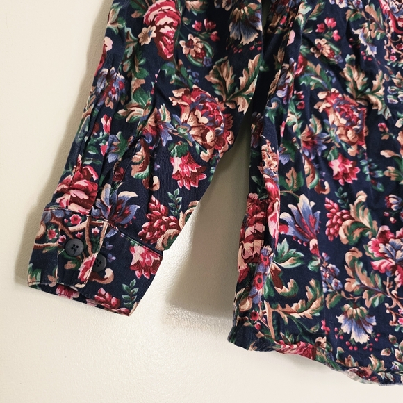 Vintage 90s Y2K Botanical Floral Navy Blue Womens 100% Cotton Button Up Shirt - Picture 11 of 13